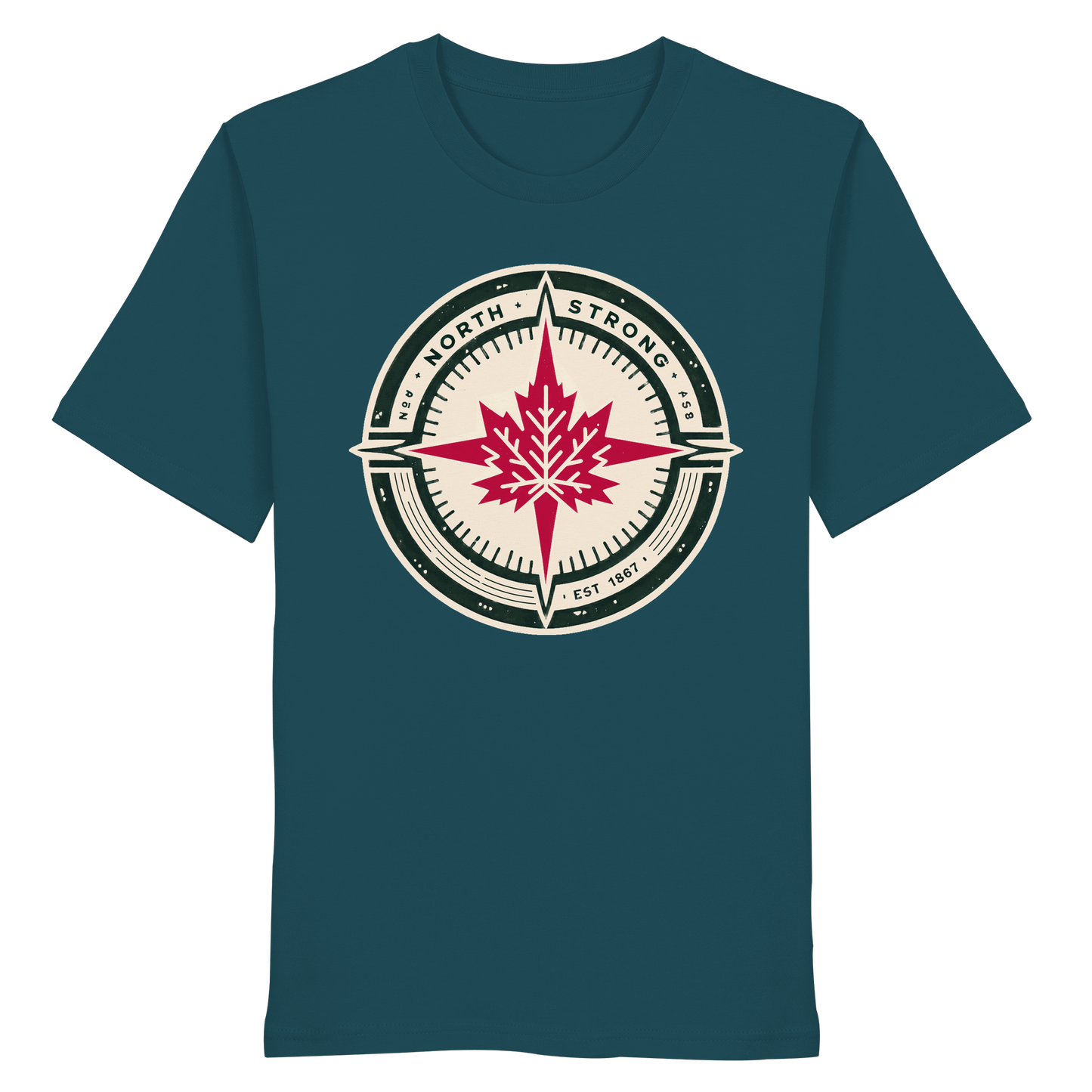 “North Strong” Compass Design Unisex Short Sleeve Tee – Navigate Adventure with Canadian Pride