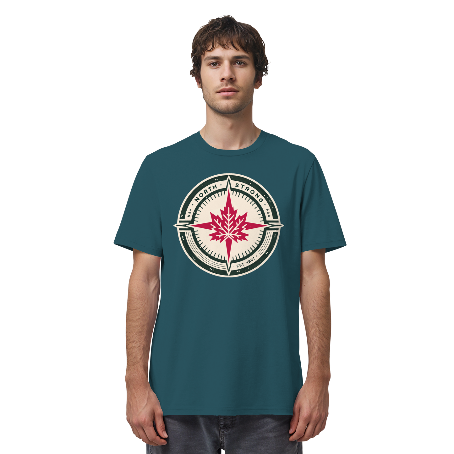 “North Strong” Compass Design Unisex Short Sleeve Tee – Navigate Adventure with Canadian Pride