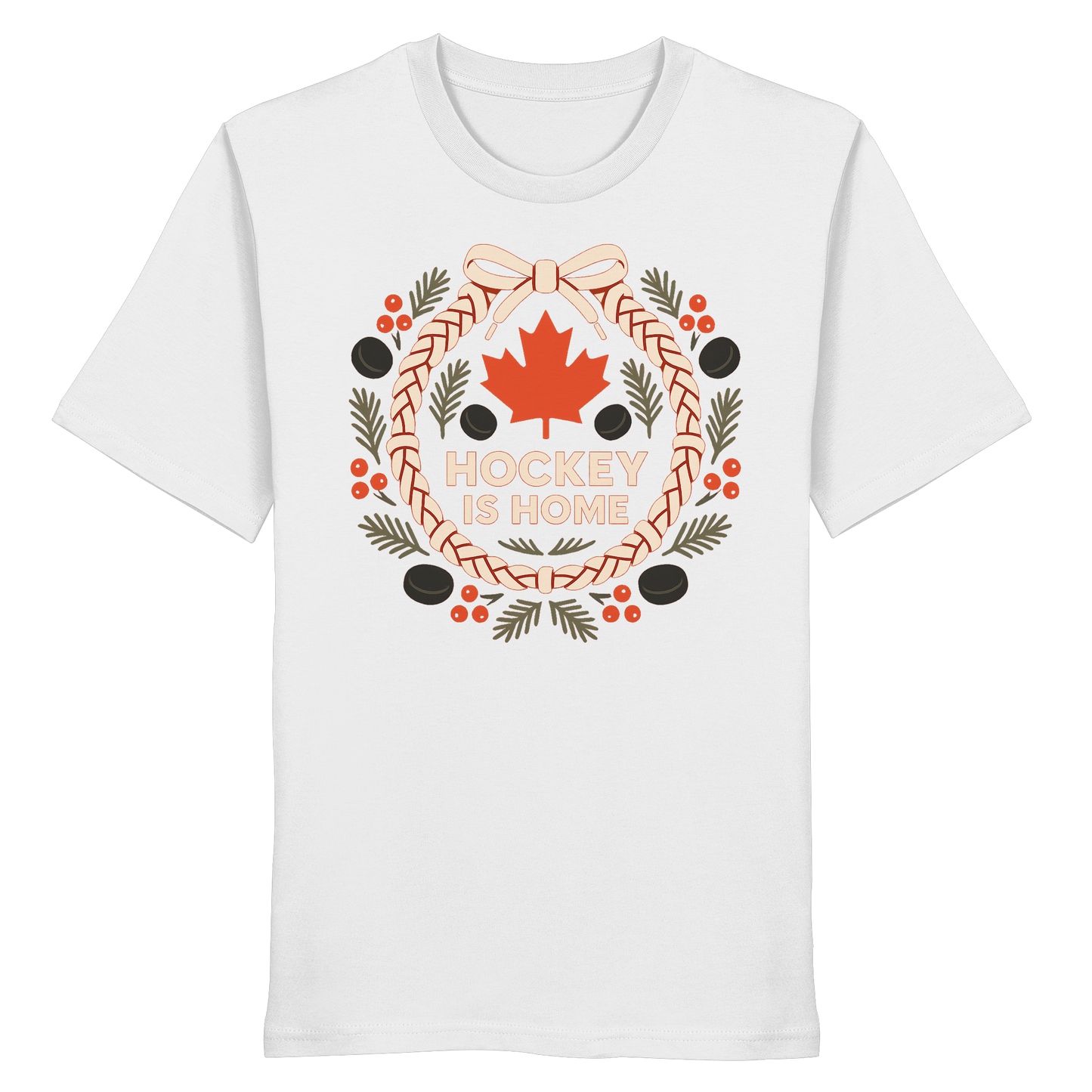 Hockey Lace Wreath | Hockey Christmas Shirt | Maple Leaf Holiday Tee – Premium Cotton Gift