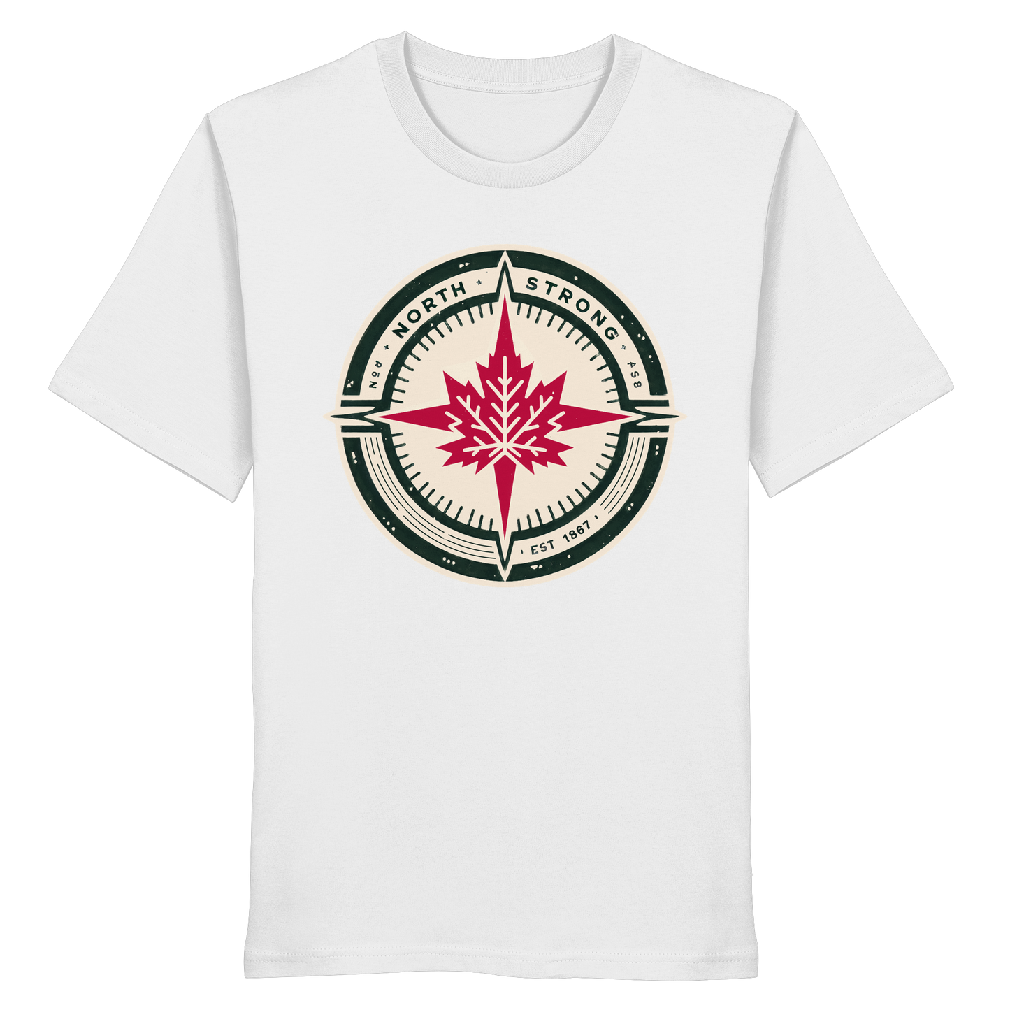 “North Strong” Compass Design Unisex Short Sleeve Tee – Navigate Adventure with Canadian Pride