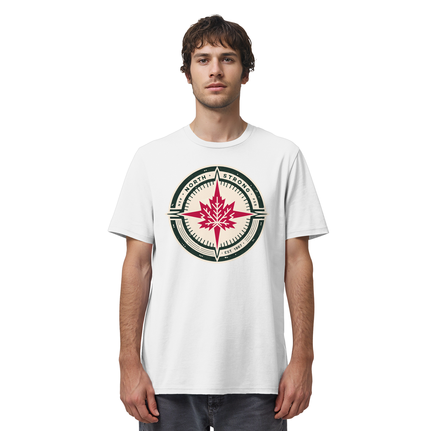 “North Strong” Compass Design Unisex Short Sleeve Tee – Navigate Adventure with Canadian Pride