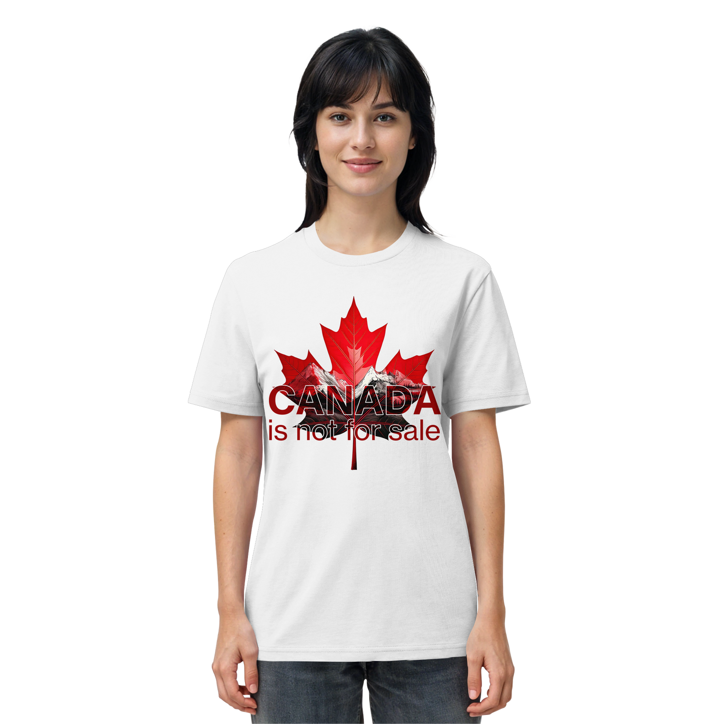 “Canada is not for Sale” Unisex Short Sleeve Tee – Red Maple Leaf and Mountains, Stylish Canada Shirt