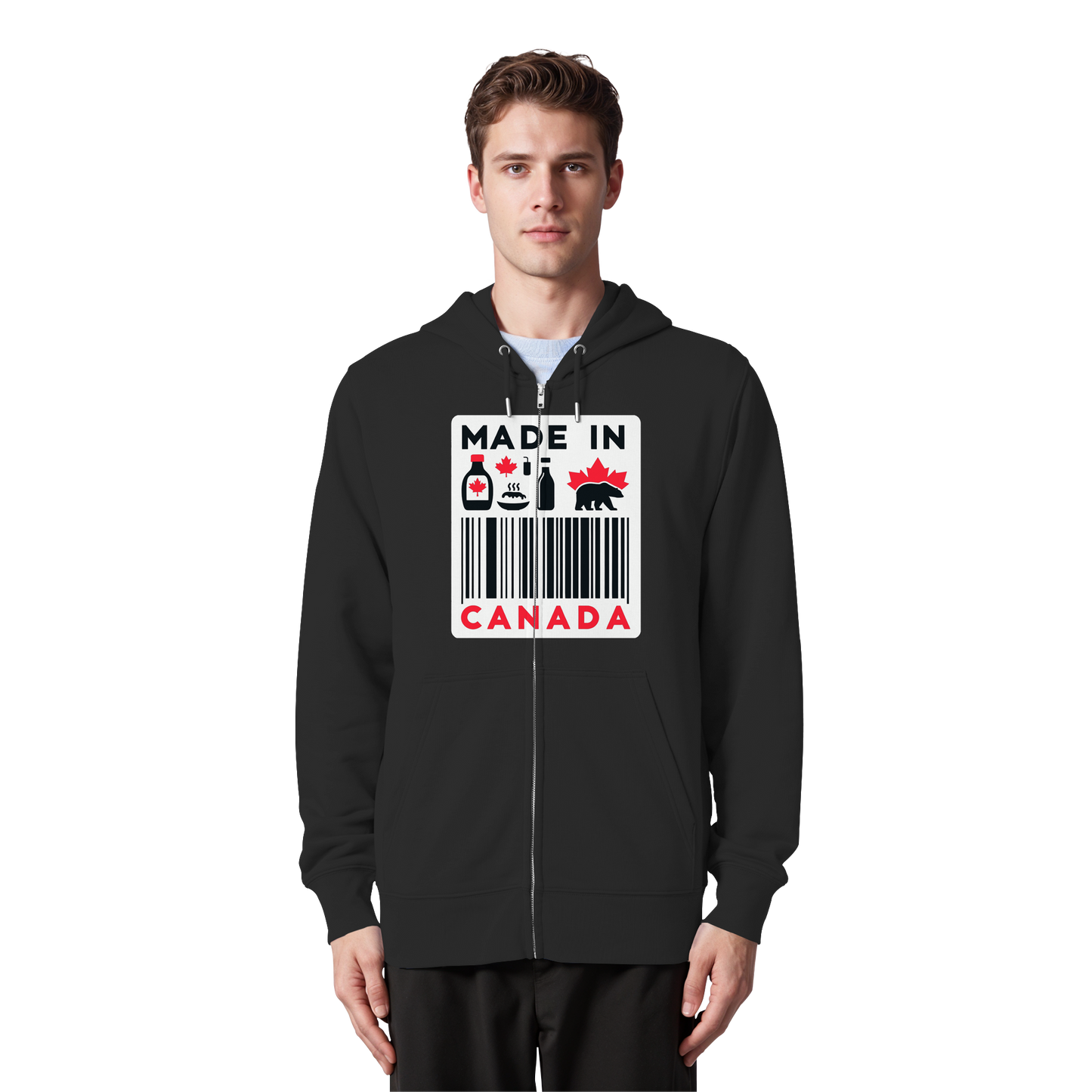 “Made in Canada” Unisex Zip Hoodie – Minimalist, Playful, and Proud