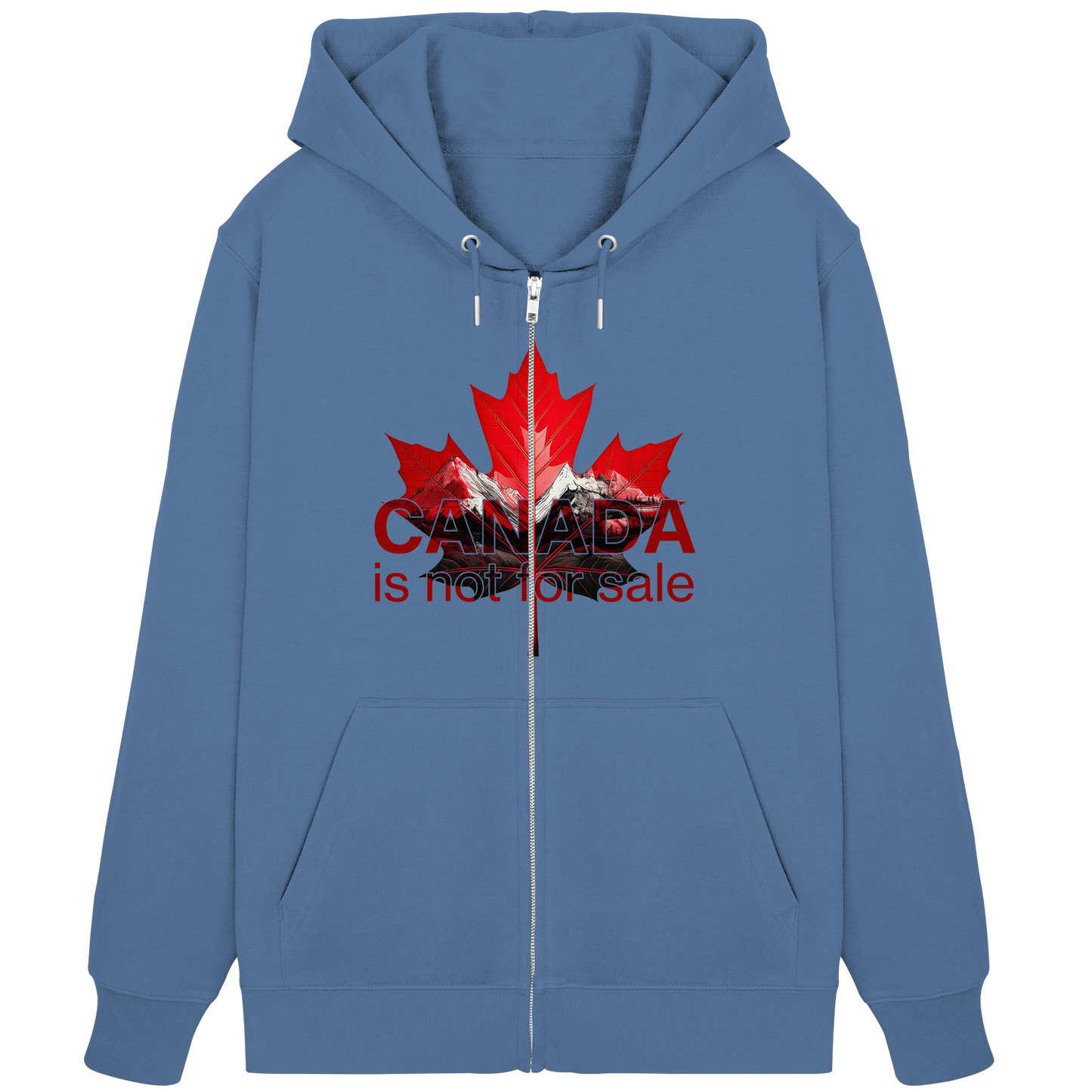 Zip Hoodie “Canada is Not for Sale” – Red Maple Leaf and Mountains, Cozy and Stylish Sweatshirt for Proud Canadians