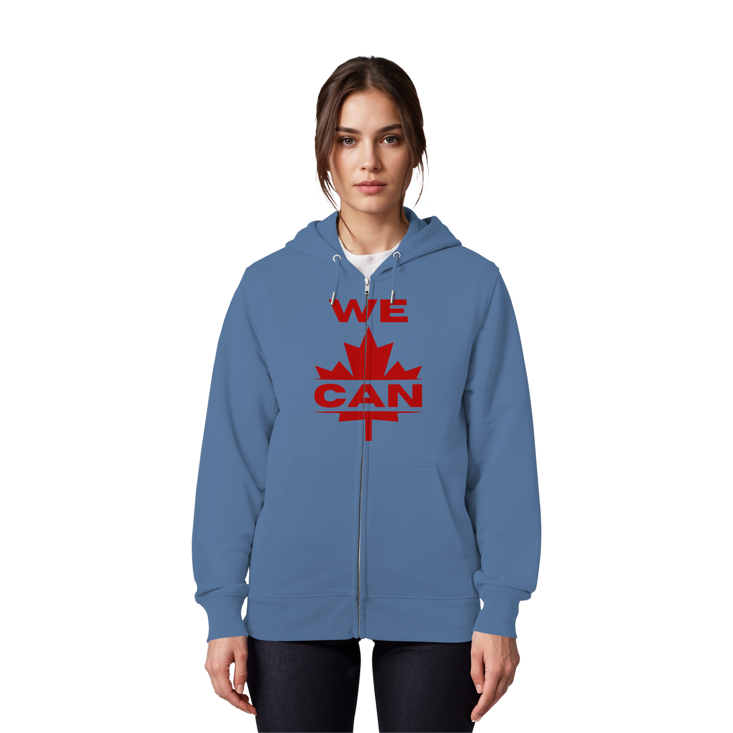 “WE CAN” with Maple Leaf Unisex Zip Hoodie – Motivational Hoodie for Everyday Comfort, Canada Pride