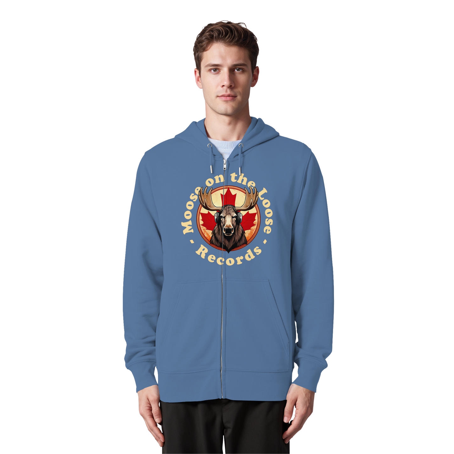 "Moose on the Loose Records" Unisex Zip Hoodie - Cozy and Stylish for Music Lovers