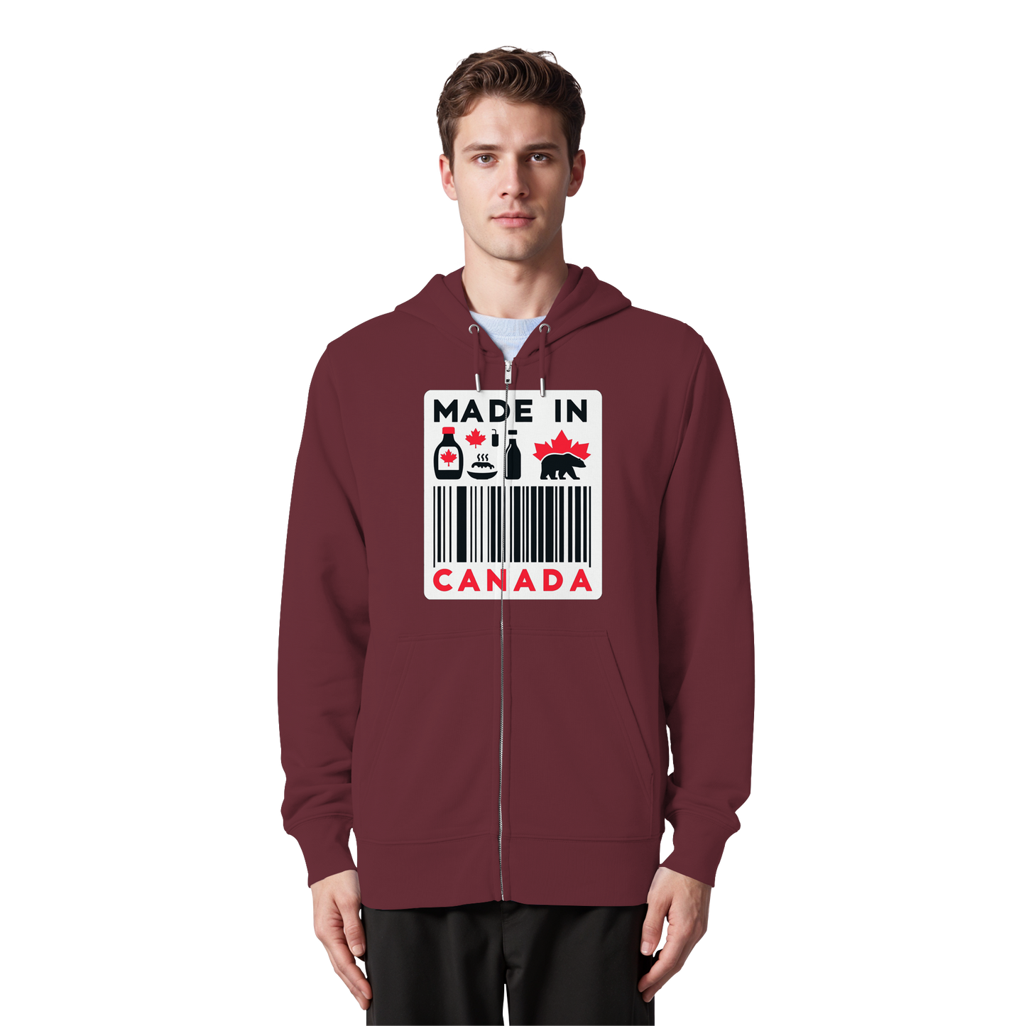 “Made in Canada” Unisex Zip Hoodie – Minimalist, Playful, and Proud