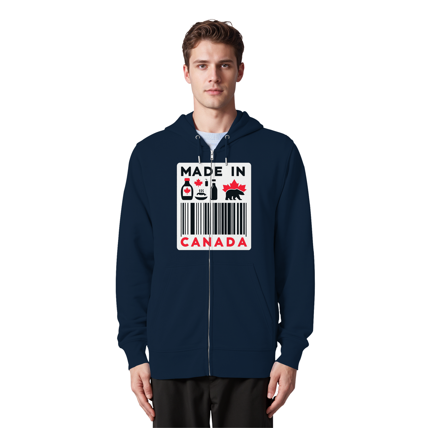 “Made in Canada” Unisex Zip Hoodie – Minimalist, Playful, and Proud