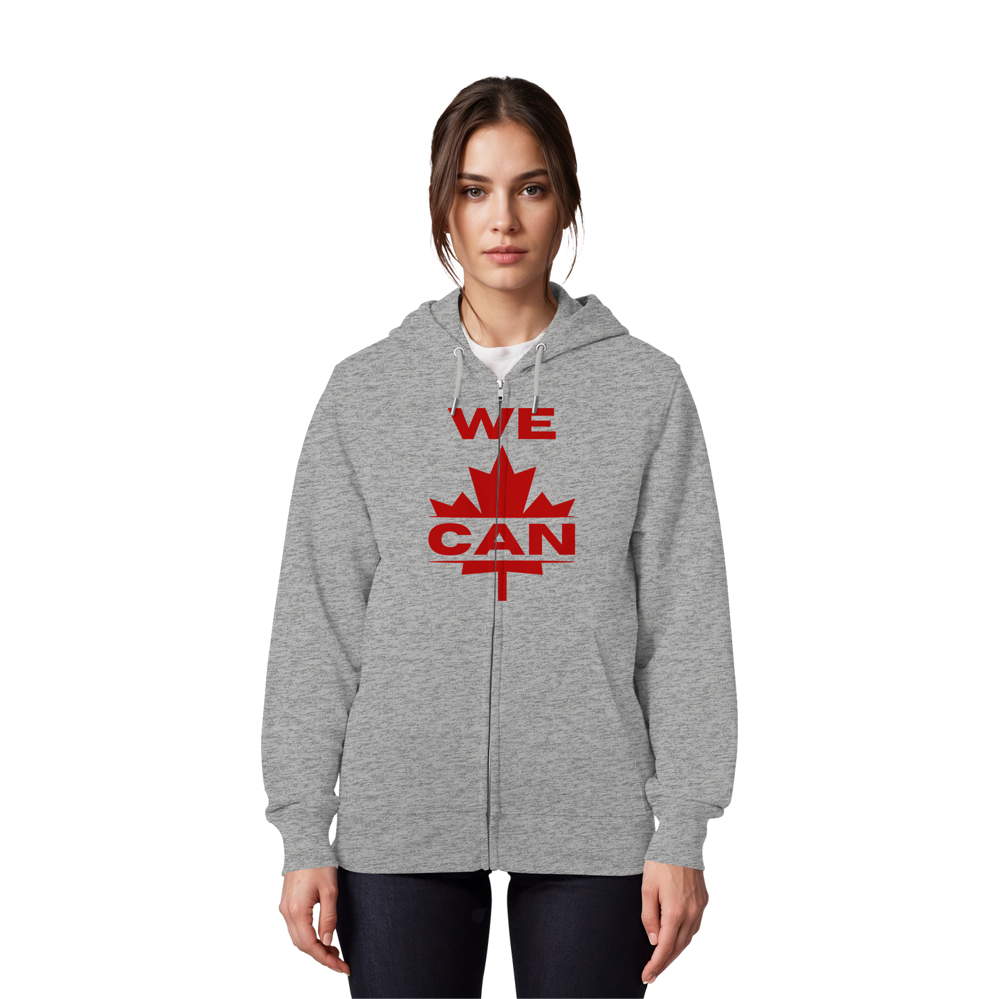 “WE CAN” with Maple Leaf Unisex Zip Hoodie – Motivational Hoodie for Everyday Comfort, Canada Pride
