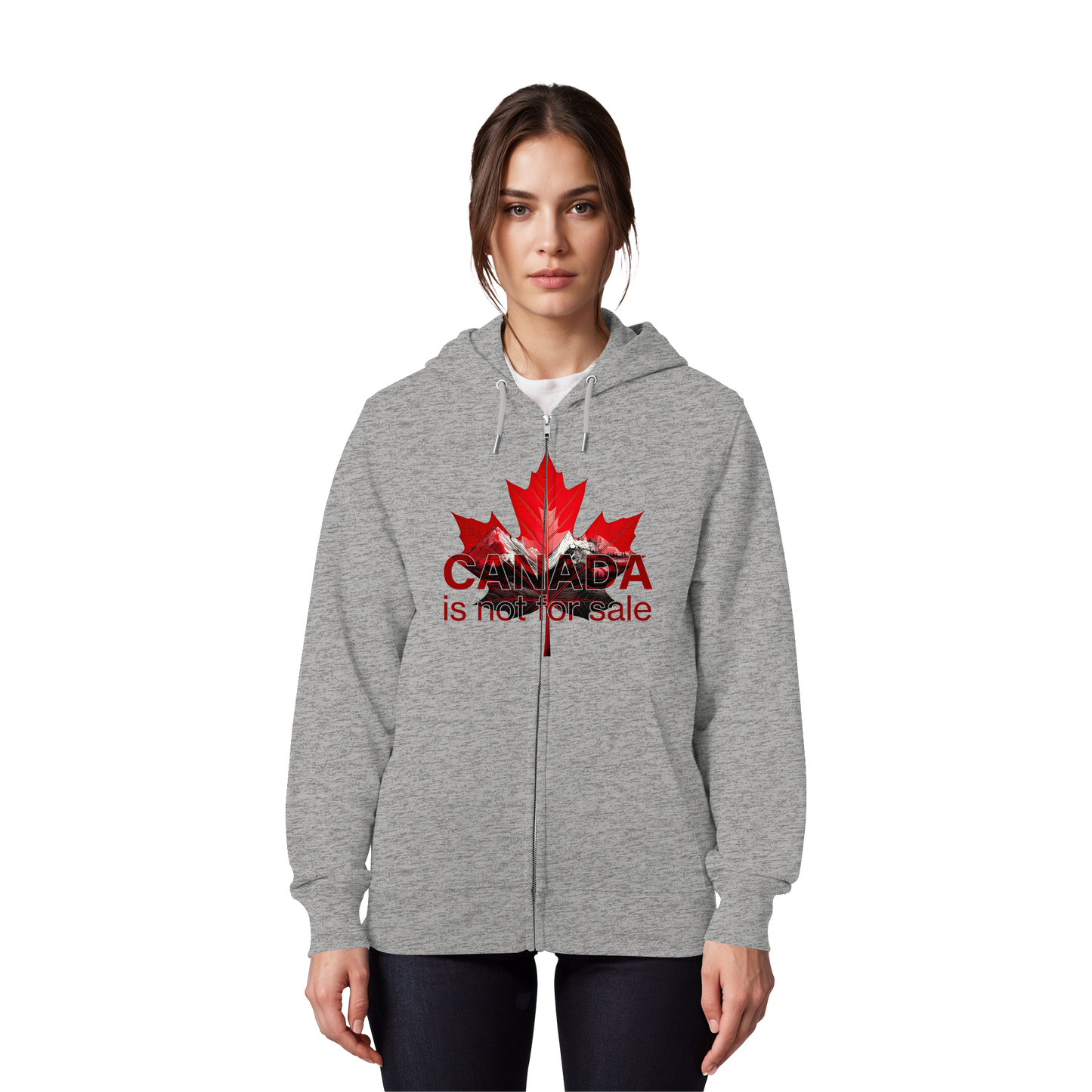 Zip Hoodie “Canada is Not for Sale” – Red Maple Leaf and Mountains, Cozy and Stylish Sweatshirt for Proud Canadians