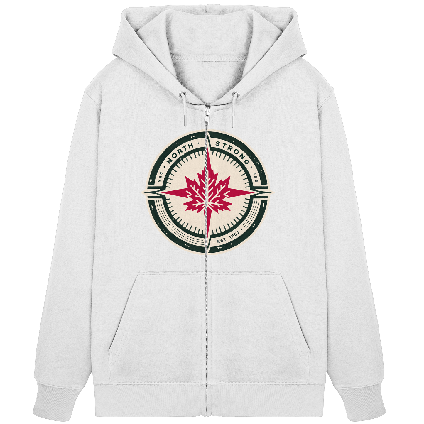 “North Strong” Compass Design Unisex Zip Hoodie – Navigate Adventure with Canadian Pride