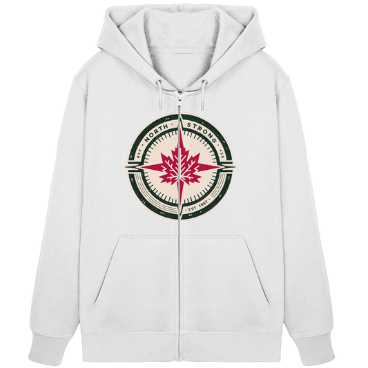“North Strong” Compass Design Unisex Zip Hoodie – Navigate Adventure with Canadian Pride