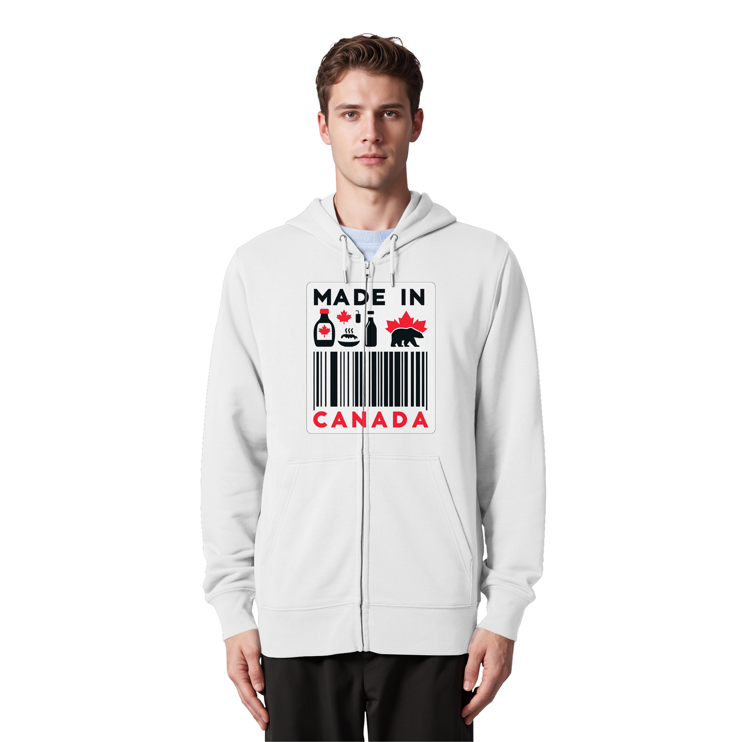 “Made in Canada” Unisex Zip Hoodie – Minimalist, Playful, and Proud
