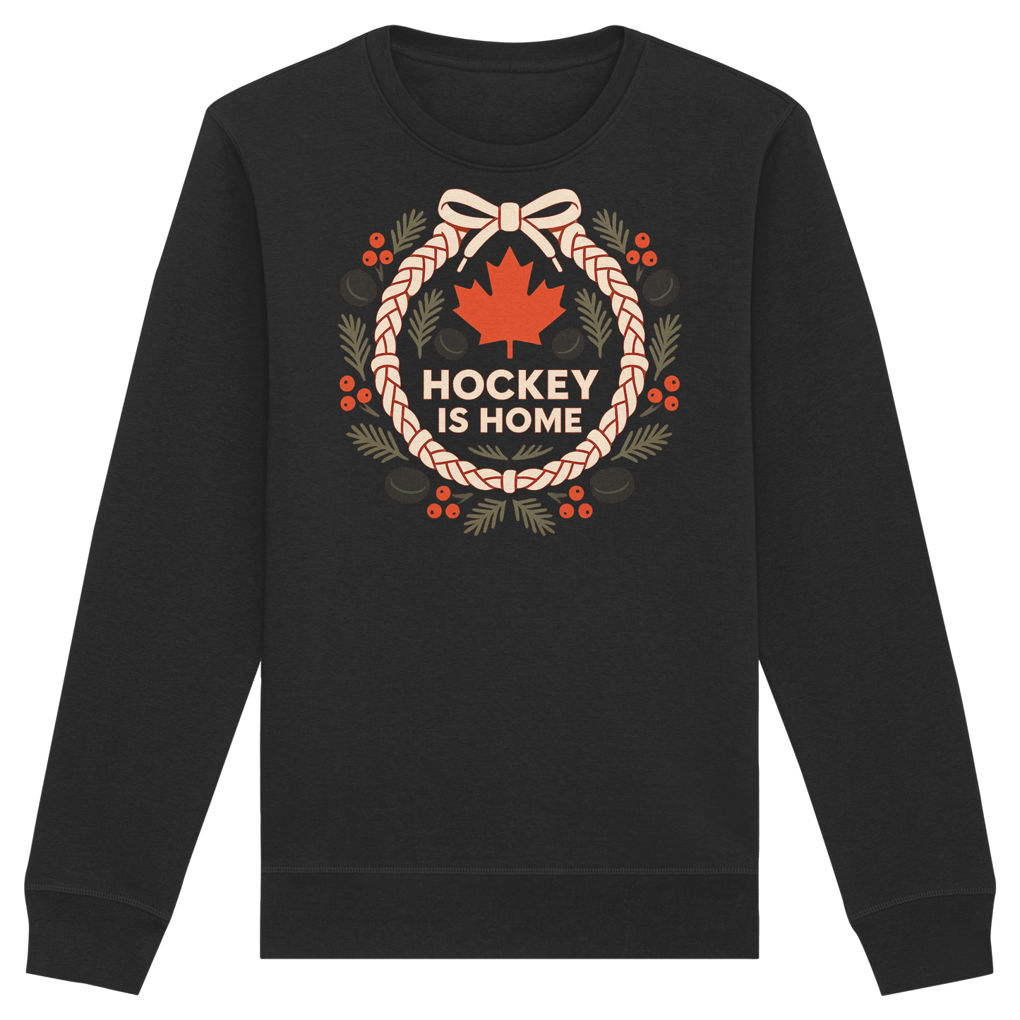 Hockey Lace Wreath Sweatshirt | Hockey Christmas Crewneck | Premium Fleece Sweatshirt
