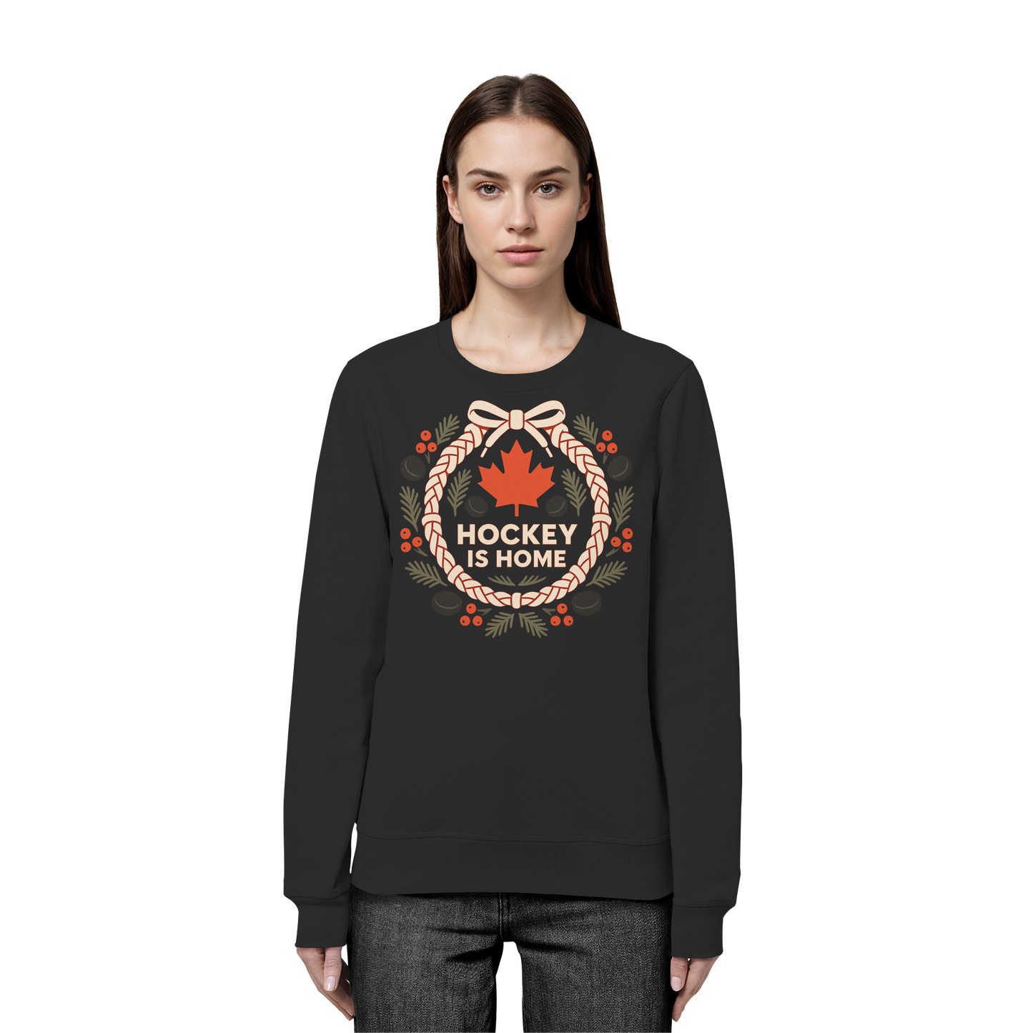 Hockey Lace Wreath Sweatshirt | Hockey Christmas Crewneck | Premium Fleece Sweatshirt