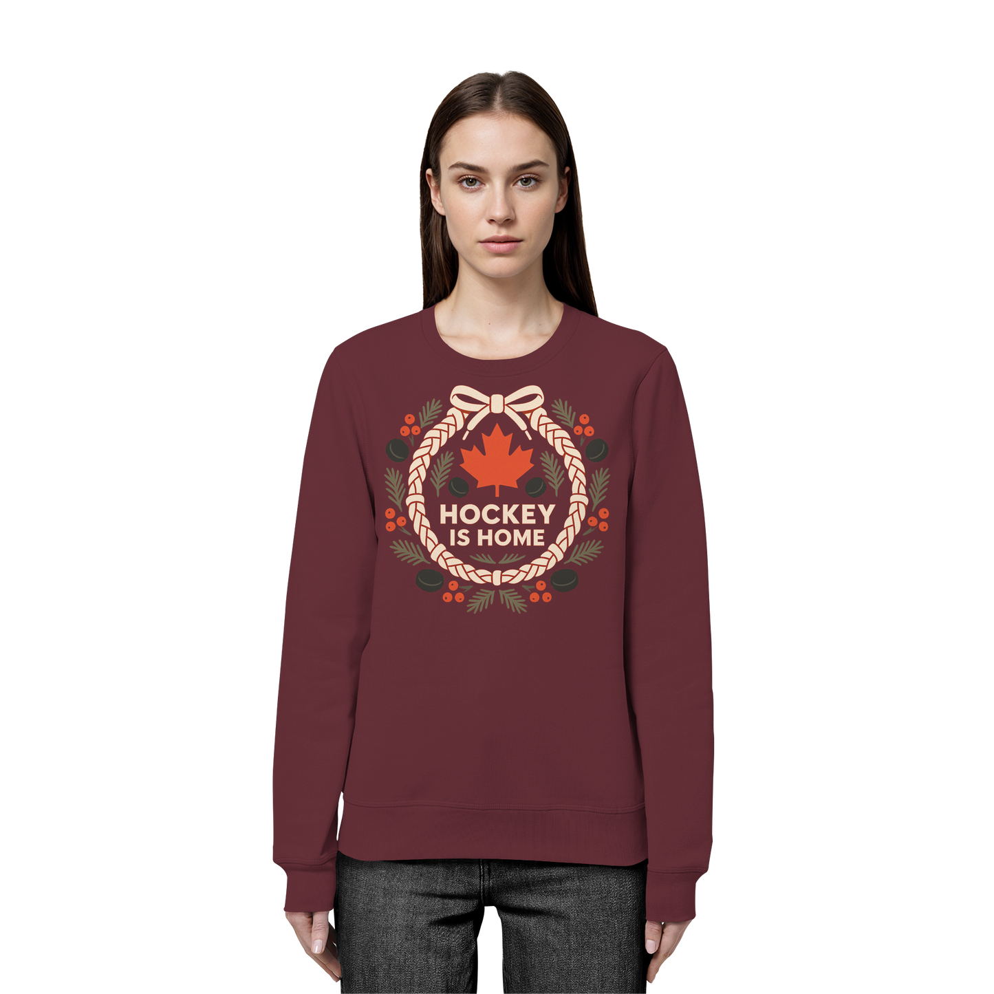 Hockey Lace Wreath Sweatshirt | Hockey Christmas Crewneck | Premium Fleece Sweatshirt