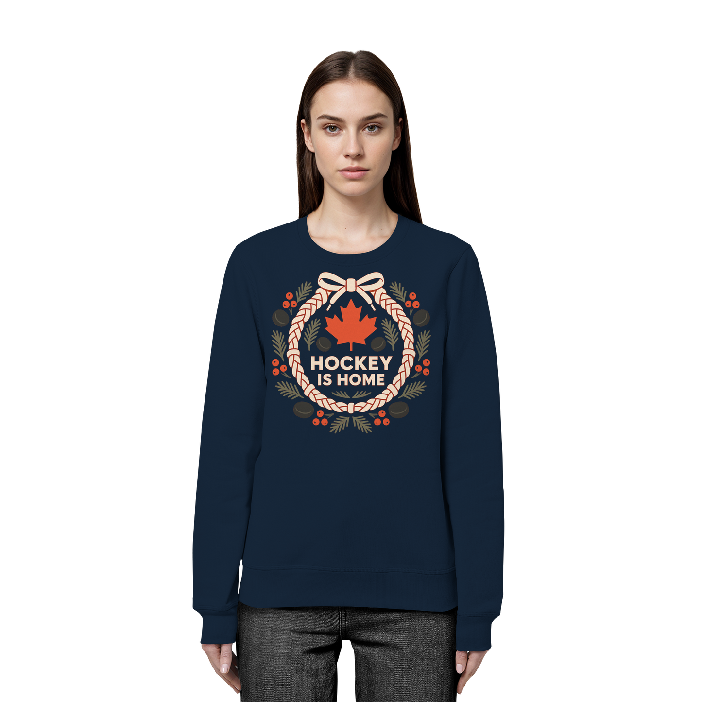 Hockey Lace Wreath Sweatshirt | Hockey Christmas Crewneck | Premium Fleece Sweatshirt