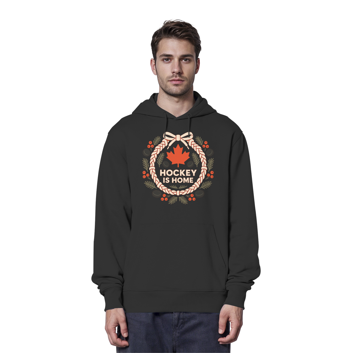 Hockey Lace Wreath Hoodie | Hockey Christmas Hoodie | Premium Fleece