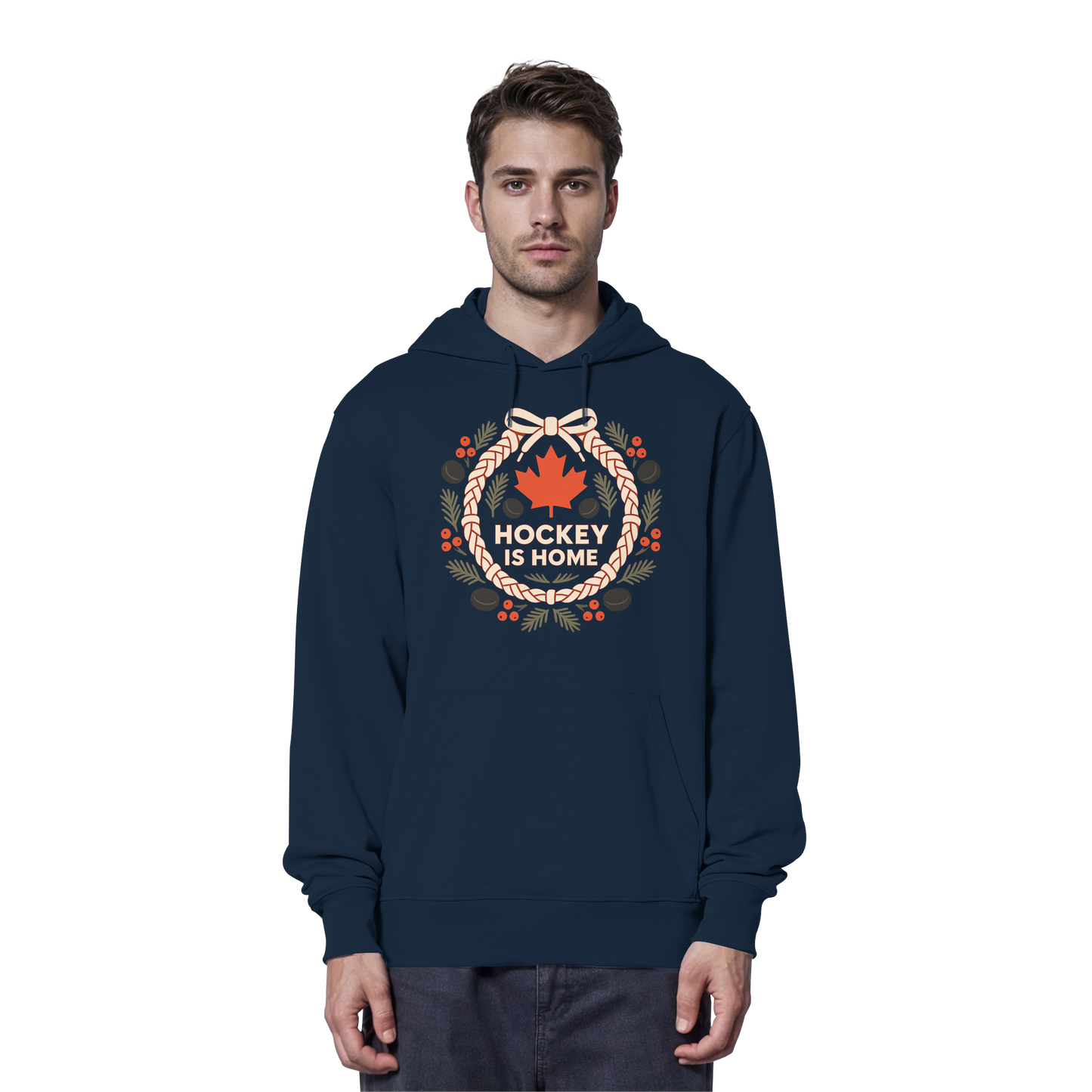 Hockey Lace Wreath Hoodie | Hockey Christmas Hoodie | Premium Fleece