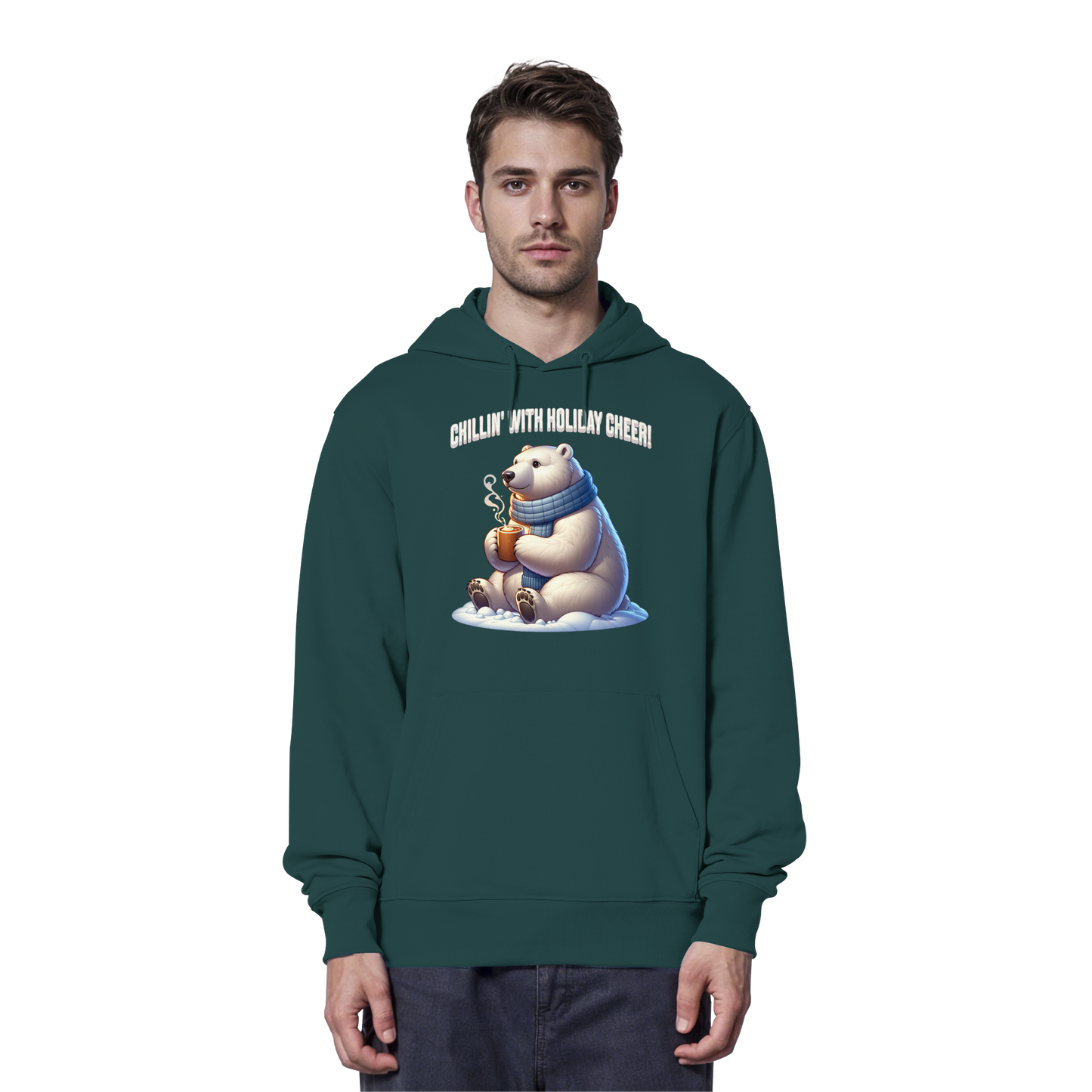 Chillin’ With Holiday Cheer Hoodie | Polar Bear Christmas Hoodie | Fleece Hoodie