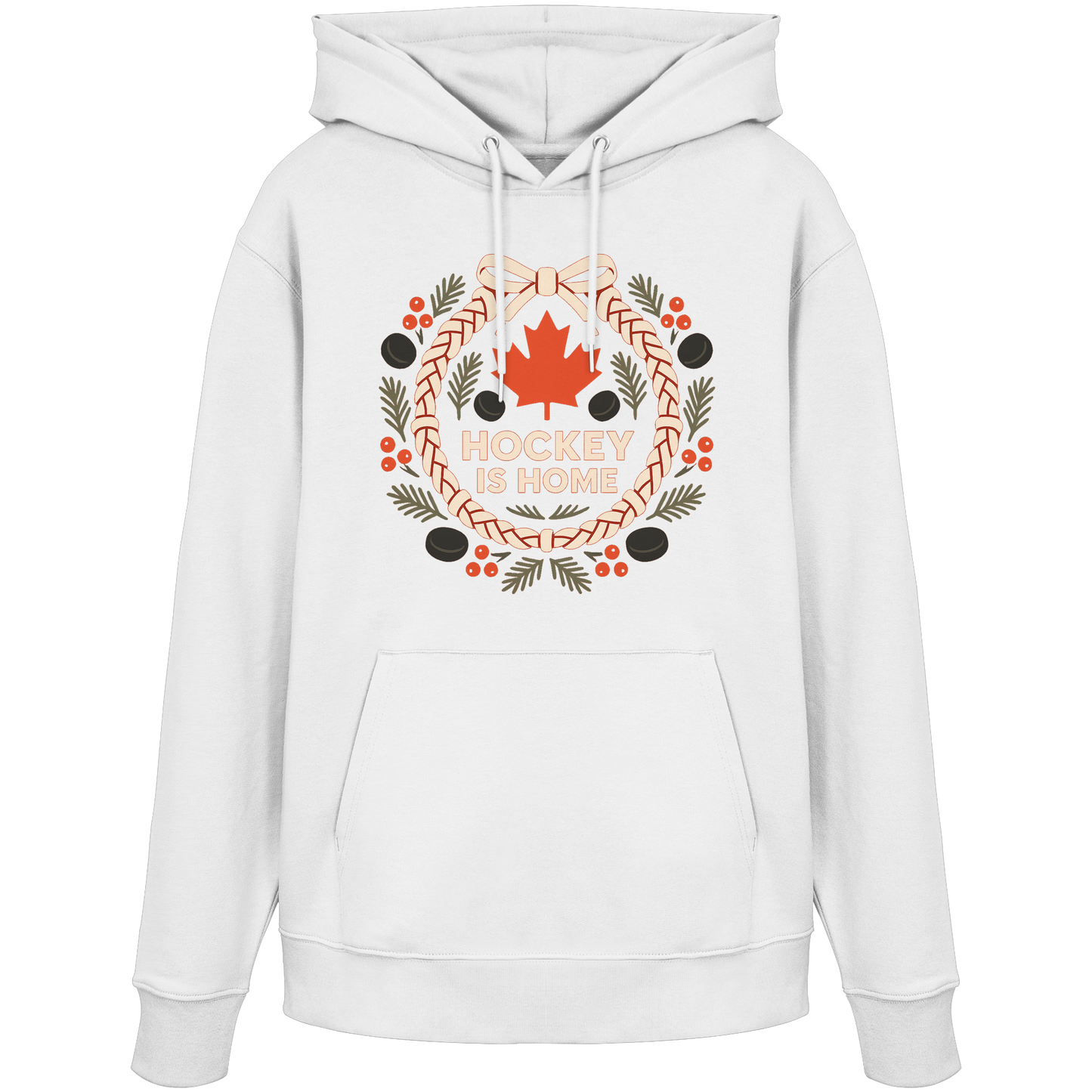 Hockey Lace Wreath Hoodie | Hockey Christmas Hoodie | Premium Fleece