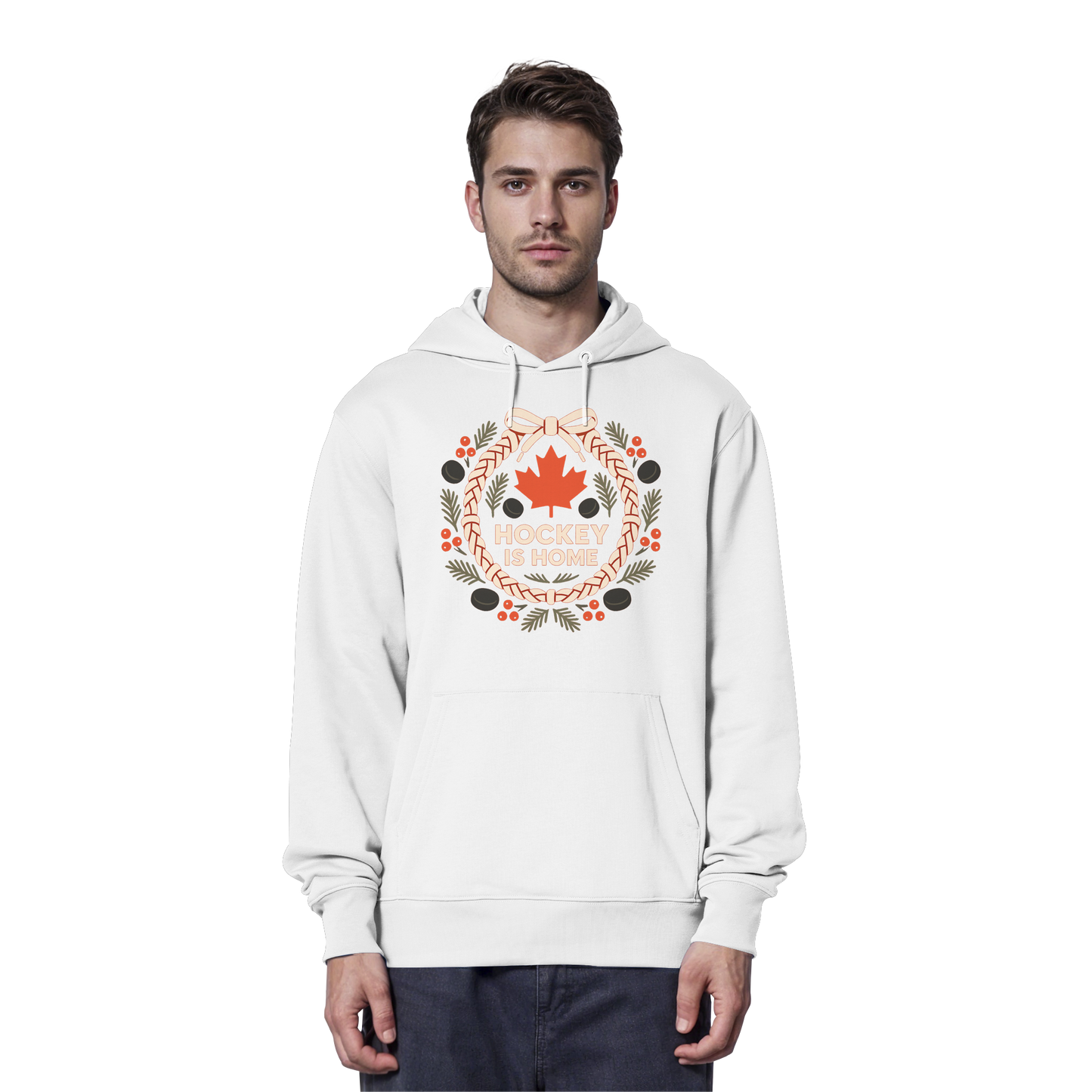 Hockey Lace Wreath Hoodie | Hockey Christmas Hoodie | Premium Fleece