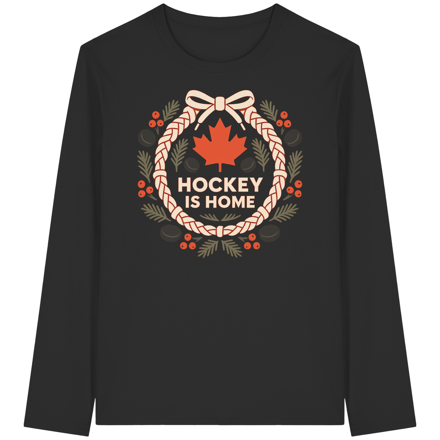 Hockey Lace Wreath Long Sleeve | Hockey Christmas Shirt | Premium Cotton Tee