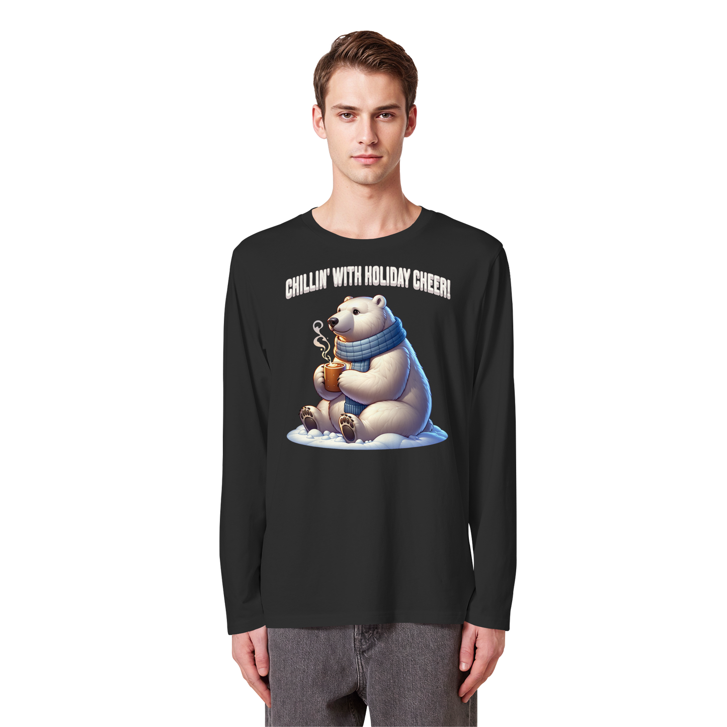 Chillin’ With Holiday Cheer Long Sleeve | Polar Bear Christmas Shirt | Cozy Cotton Top