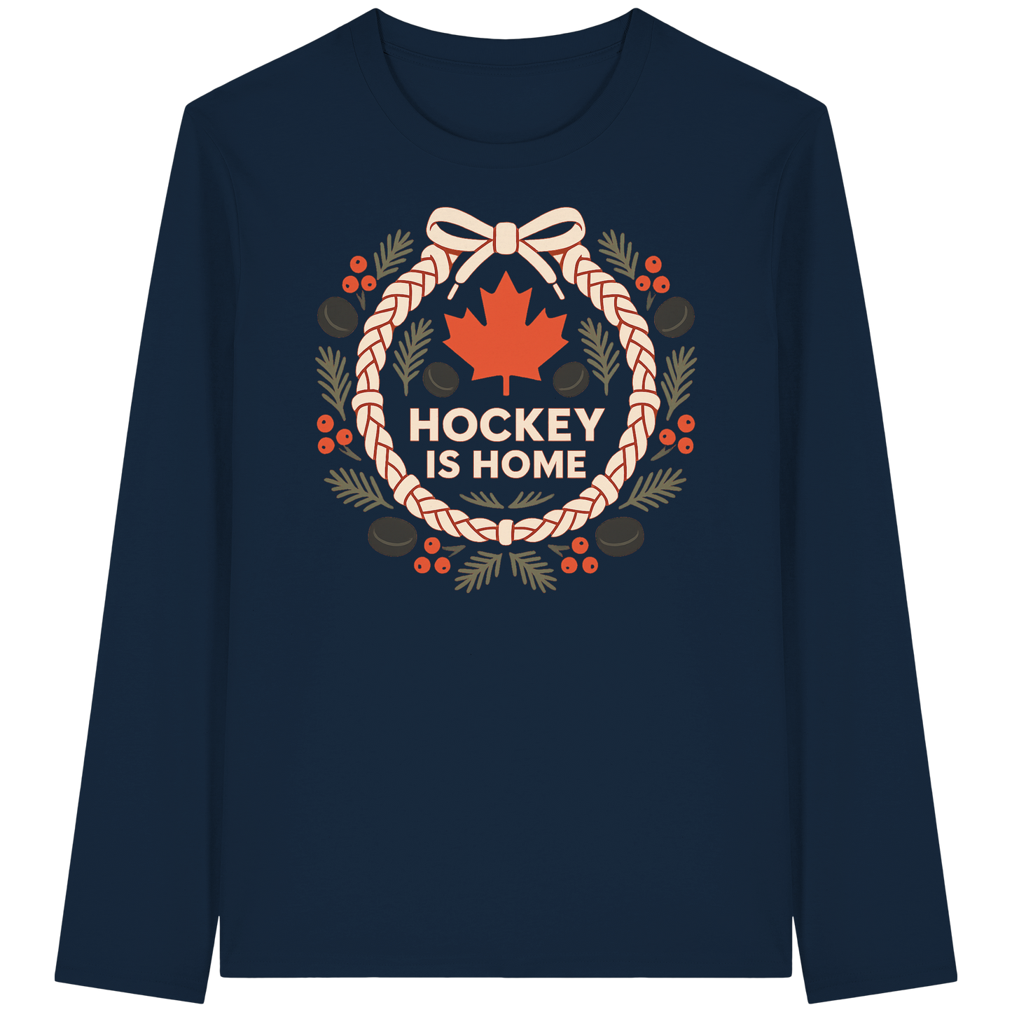 Hockey Lace Wreath Long Sleeve | Hockey Christmas Shirt | Premium Cotton Tee