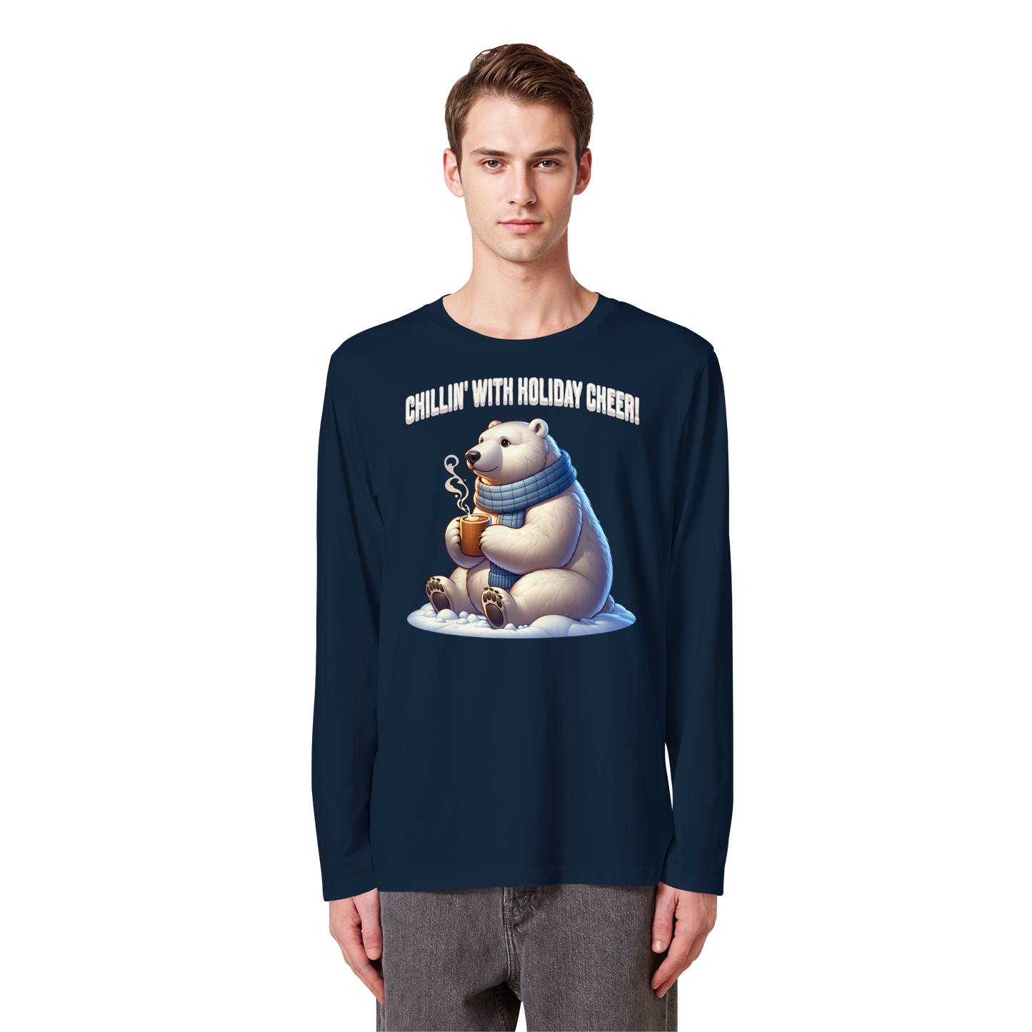 Chillin’ With Holiday Cheer Long Sleeve | Polar Bear Christmas Shirt | Cozy Cotton Top