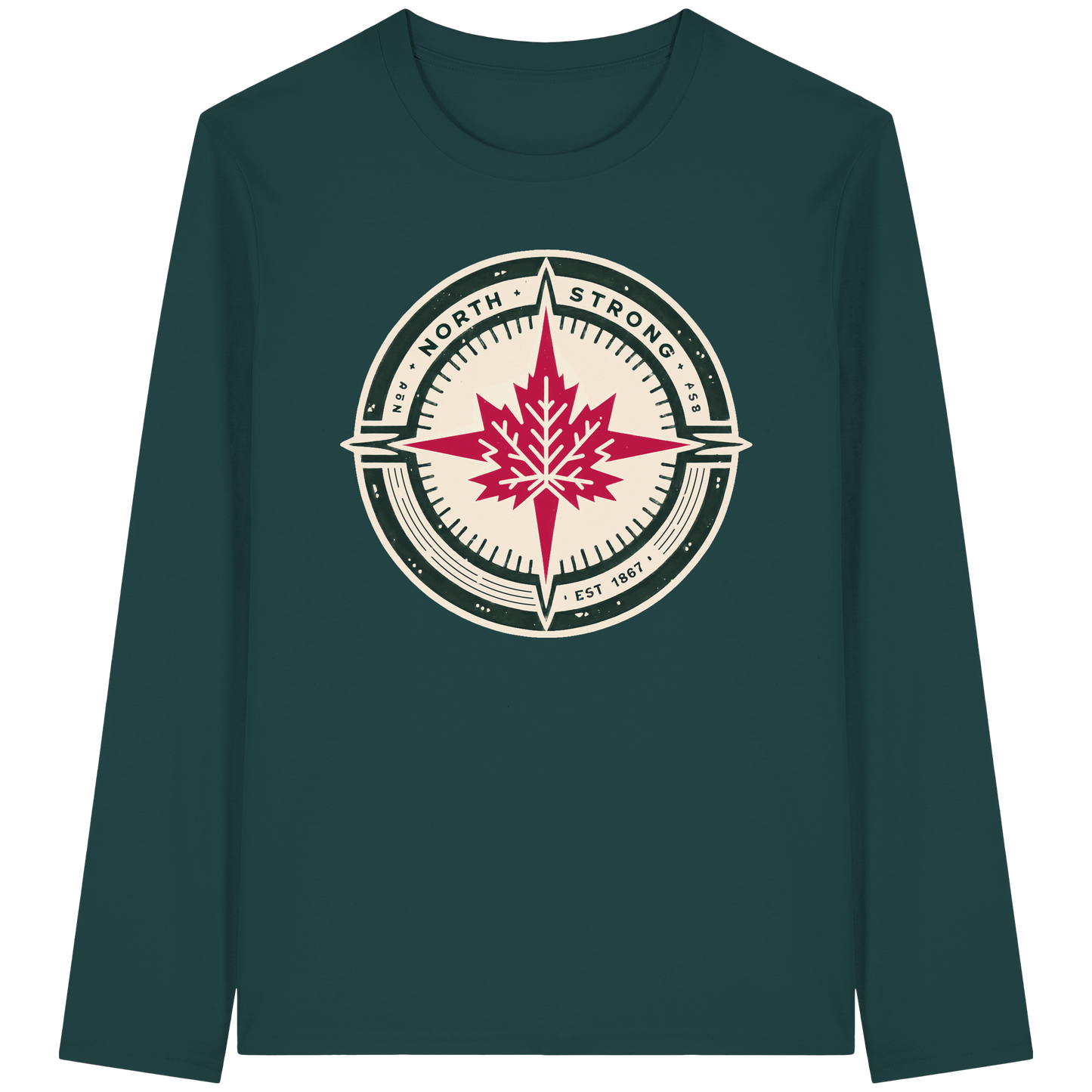 “North Strong” Compass Design – Unisex Long Sleeve Tee – Navigate Adventure with Canadian Pride