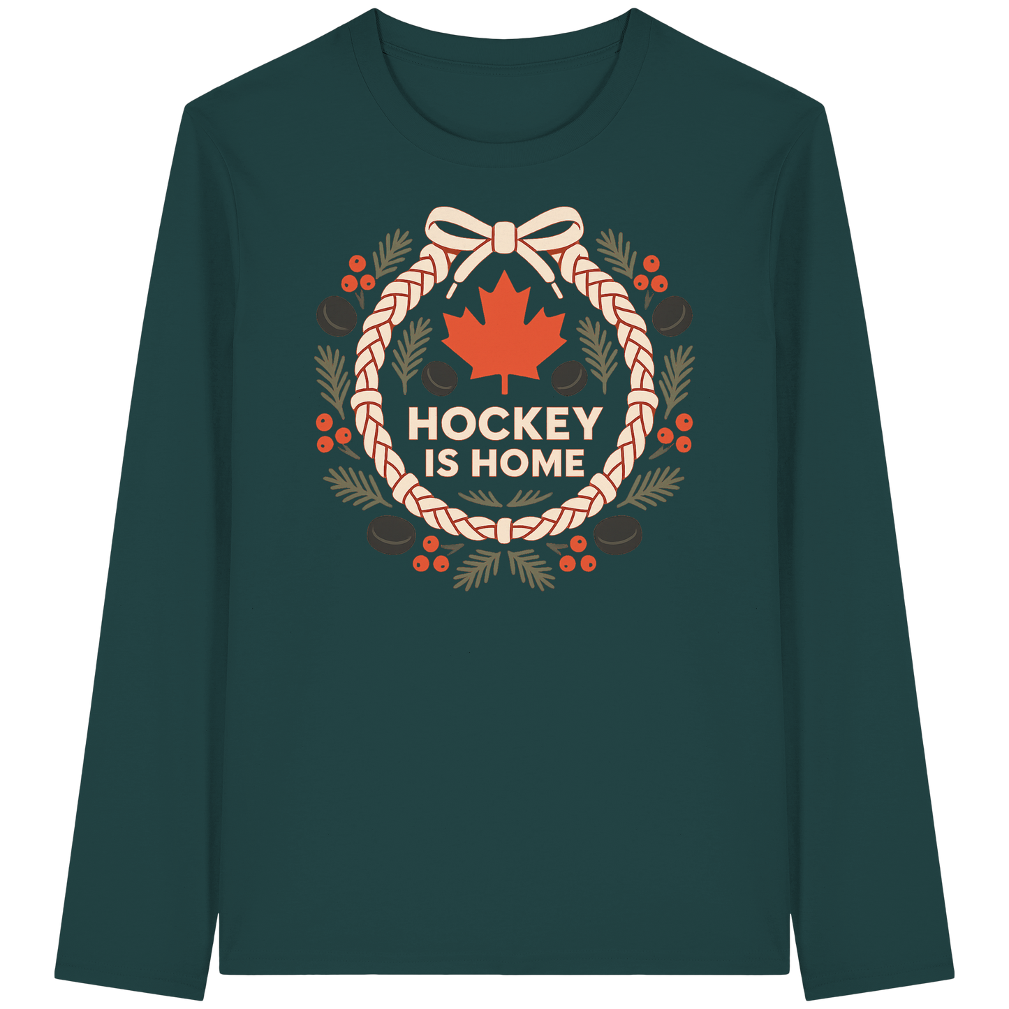 Hockey Lace Wreath Long Sleeve | Hockey Christmas Shirt | Premium Cotton Tee