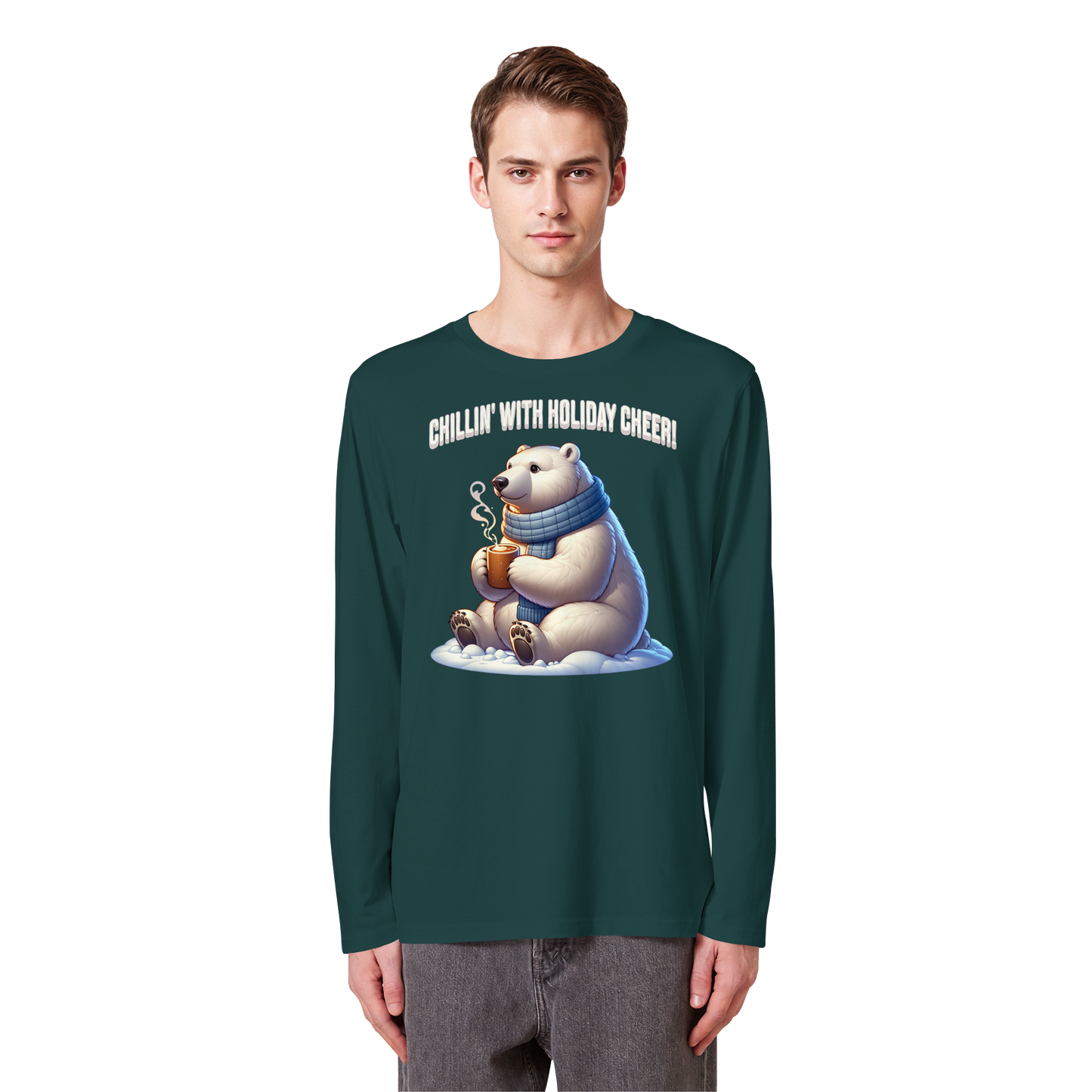 Chillin’ With Holiday Cheer Long Sleeve | Polar Bear Christmas Shirt | Cozy Cotton Top