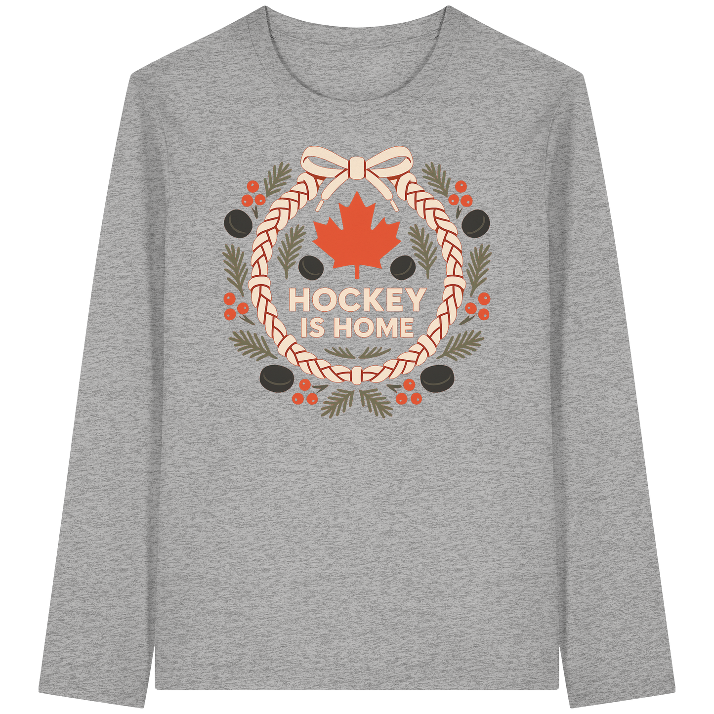 Hockey Lace Wreath Long Sleeve | Hockey Christmas Shirt | Premium Cotton Tee