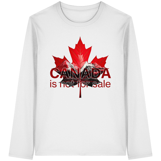 Unisex Long Sleeve Tee “Canada is Not for Sale” – Red Maple Leaf and Mountains, Canadian Pride Shirt