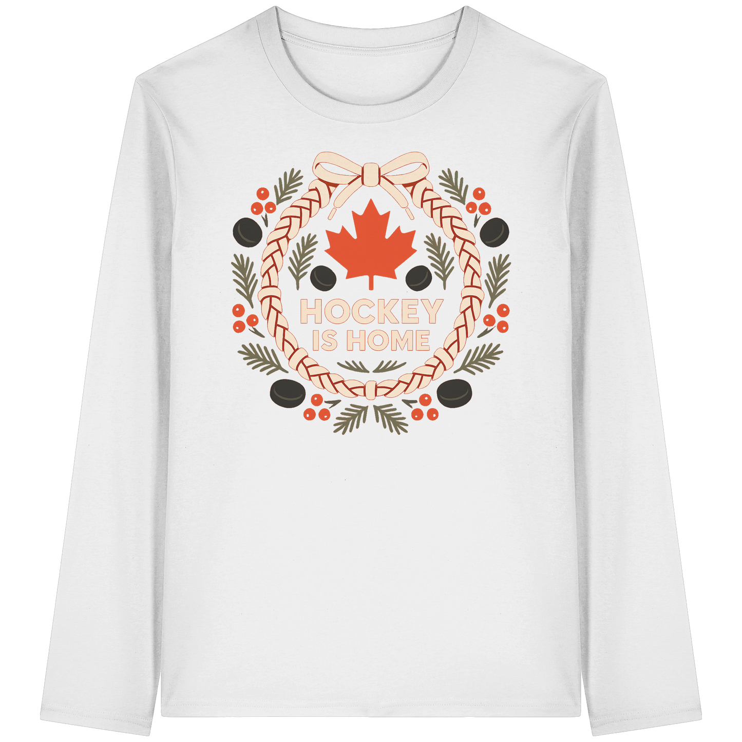 Hockey Lace Wreath Long Sleeve | Hockey Christmas Shirt | Premium Cotton Tee