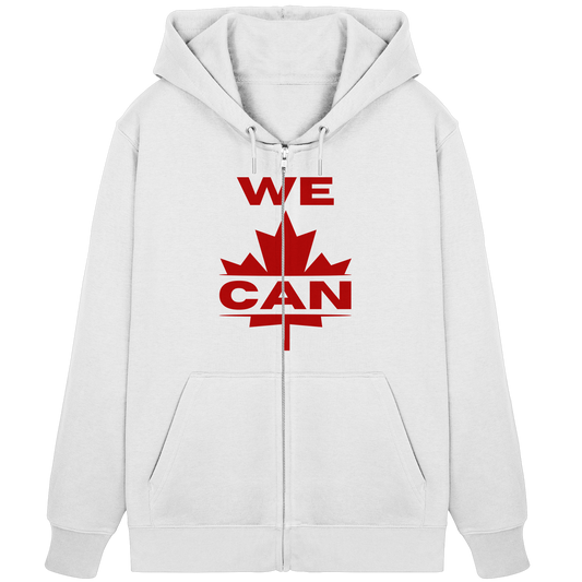 “WE CAN” with Maple Leaf Unisex Zip Hoodie – Motivational Hoodie for Everyday Comfort, Canada Pride